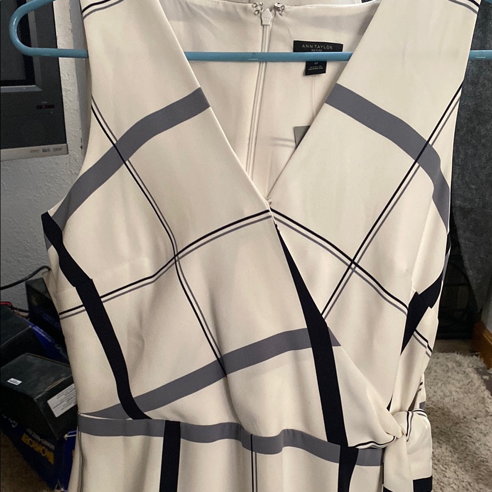 Ann Taylor White and Gray Asymmetrical Sheath Dress